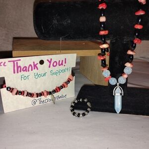Handmade Glass, Beaded Necklace, Bracelet, And Ring Set
